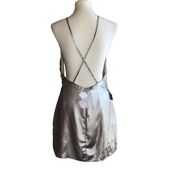 Nasty Gal Women’s In a Flash Halter Shimmer Deep V Mini Dress Size M $78 - Picture 10 of 12